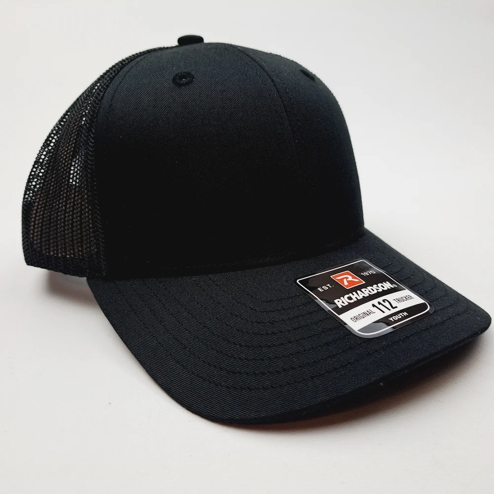 Richardson 112 Youth Trucker  Mesh Snapback Cap Hat Black Blank